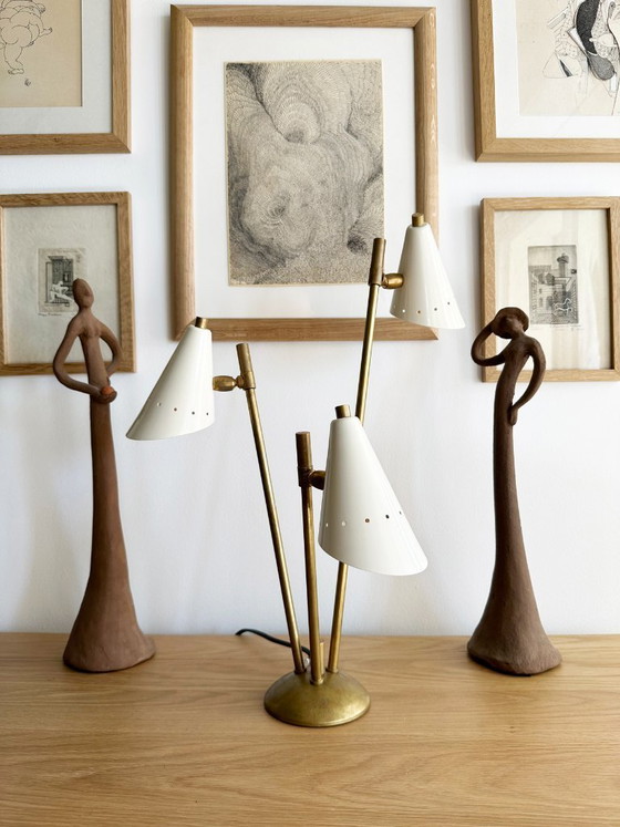 Image 1 of Page 1 of 14 Italian three-headed brass lamp, 1950s design