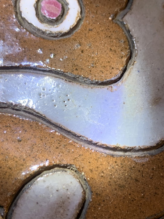 Large stoneware wall plate – champlevé fish decor – 50s-60s (Vallauris / Derval / Agard style) erased (photo 12 of 15)