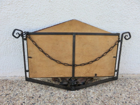 Image 1 of Grande specchio in ferro battuto martellato, art déco, in stile Edgar Brandt, anni '30-'40