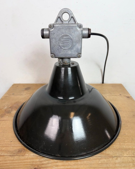 Image 1 of Set of 4 Industrial Black Enamel Pendant Lamps from Elektrosvit, 1960s