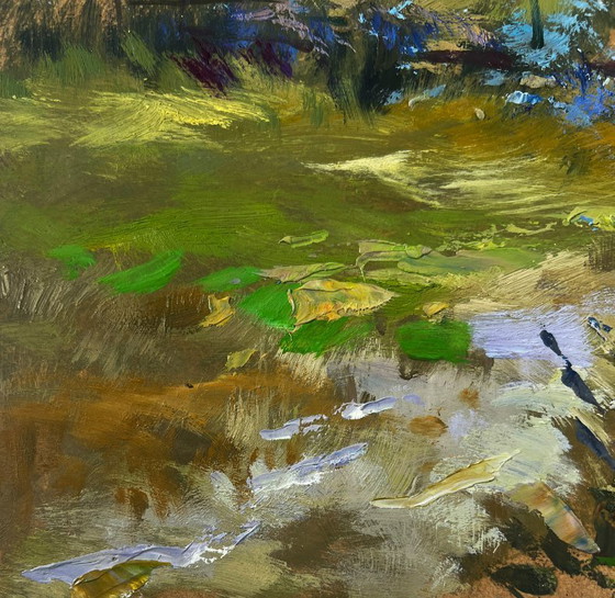 Image 1 of Original Oil Painting Summer Village Landscape Joyful walks through the field