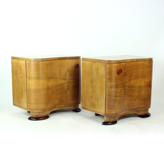 Art Deco Bedside Tables by Jindřich Halabala for UP Závody, 1930s, Nightstands, Wood, Brown (photo 14 of 17)