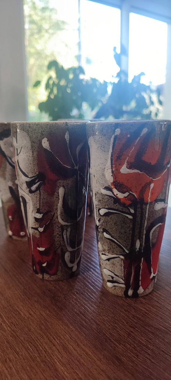 Image 1 of Tazas de cerámica esmaltada con diseño abstracto de los años 60