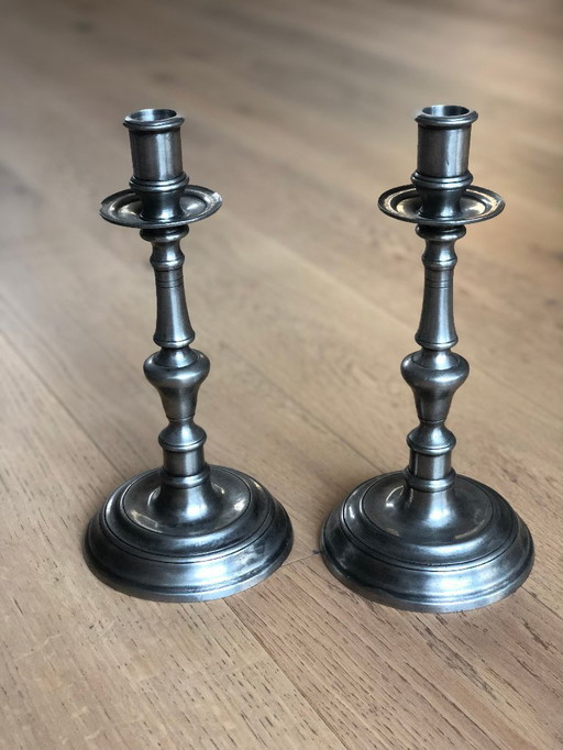 2 tin candle holders