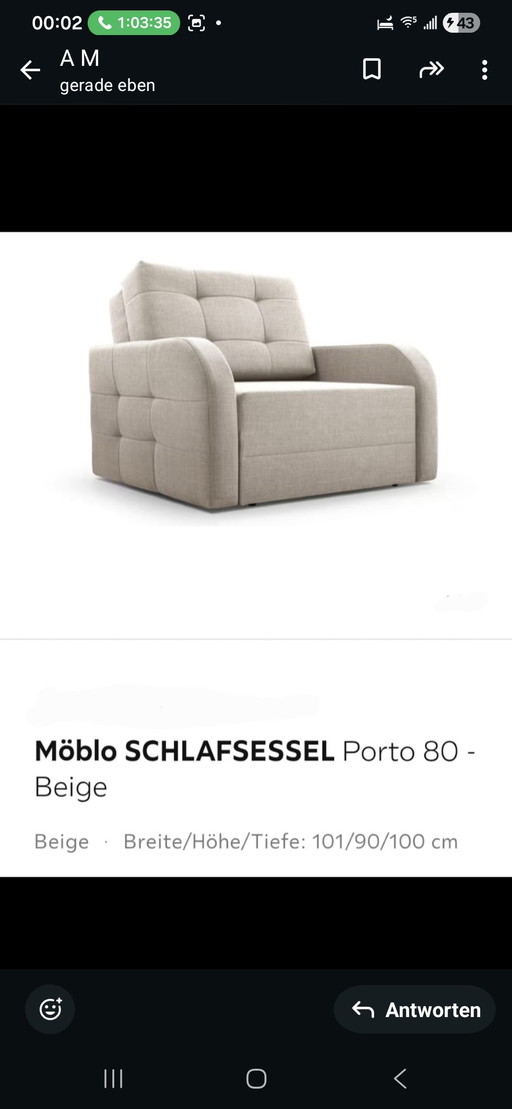 Sillón cama Möblo Porto 80 - color beige