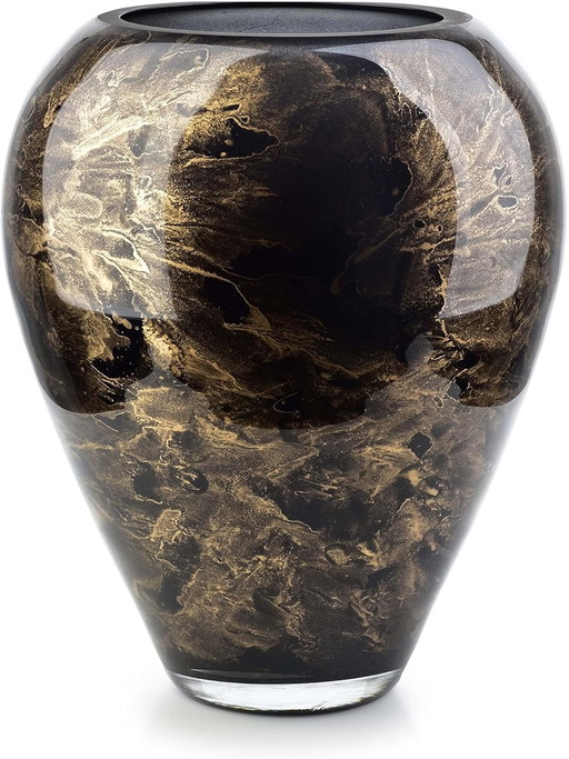 Terroso - Vase - Verre Noir soufflé à la Bouche - Aspect Luxueux, élégant et stylé - 33 cm de Haut - Aspect marbre - Vase à Fleu