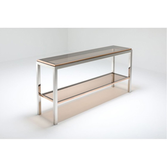 Image 1 of Vintage console table with 2 levels chrome and brass