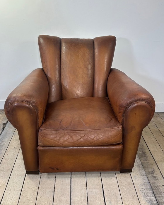 Image 1 of Vintage leren clubfauteuil uit de jaren 50