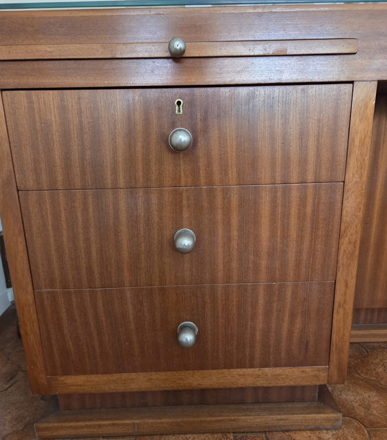 Image 1 of Vintage Italian Modern Credenza with Floating Glass Shelves & Pull-Out Trays