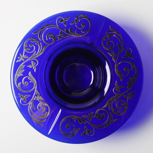 Mid-cetury Rare Cobalt Blue Crystal and Silver Bowl / Fani Argento / Florence / Italy / 1930s