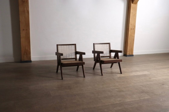 Fauteuils de salon Pierre Jeanneret PJ-SI-29-A en teck et rotin, années 1950 – Wood, Vintage (photo 4 of 16)