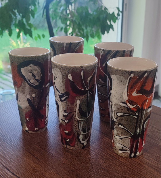 Image 1 of Tazas de cerámica esmaltada con diseño abstracto de los años 60