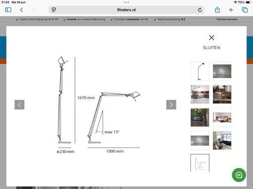 2 lampadaires Artimide Tolomeo noir