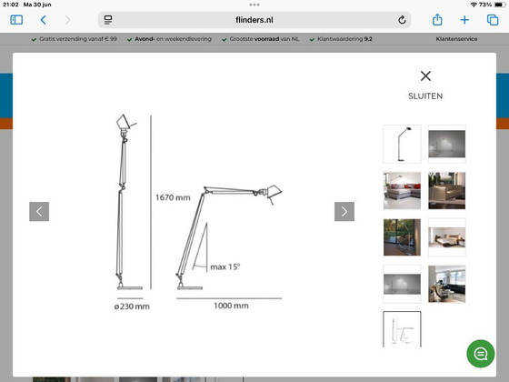 Image 1 of 2 Artimide vloerlampen Tolomeo zwart