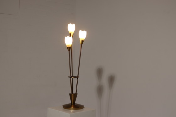 Image 1 of Tafellamp van geborsteld messing en glas, Duitsland, jaren 1970