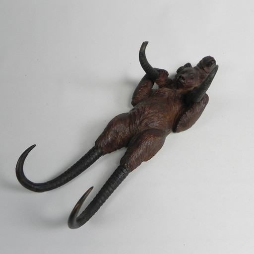 Whip holder, hat rack carved from wood, mother with bear cub, Black Forest around 1900
