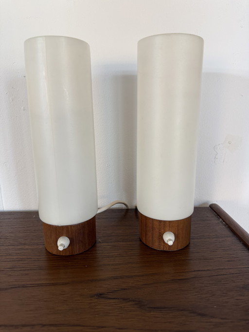 2 lampes de chevet vintage en teck et plexiglas des années 60