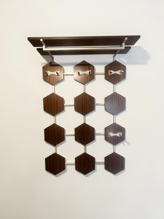 Image 1 of Danish Modern Garderoben-Kombination mit Cadovius Schuhschrank, geometrischer Wandgarderobe & massivem Teakspiegel