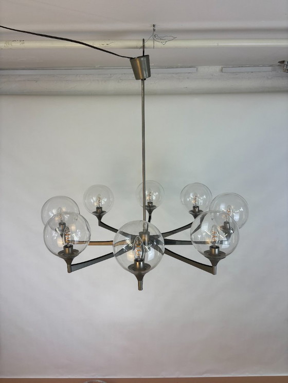 Image 1 of Lampada a 6 bracci in metallo con rivestimento in vetro - Anni '60