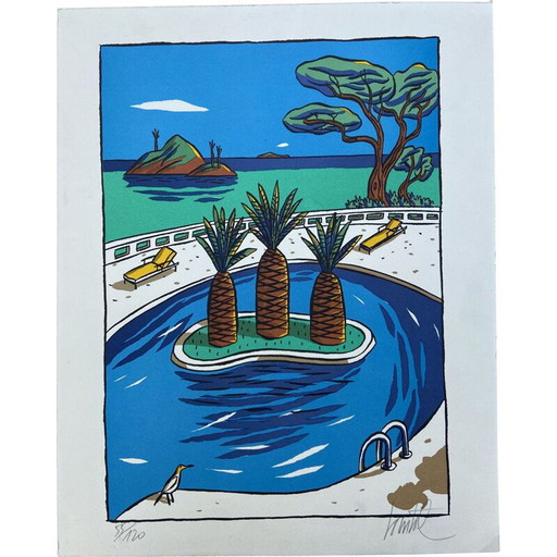 Vintage-Siebdruck der drei Palmen von Jacques de Loustal, 2008