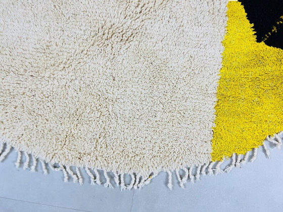 Image 1 of Round Beni ourain rug, Authentic Moroccan rug, Yellow and White Rug, Genuine Wool rug, Handmade rug 200cm