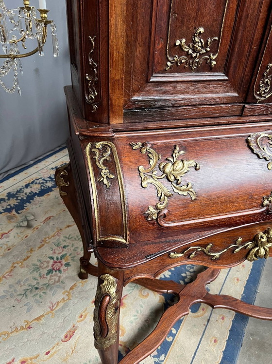 Secretaire in rococostijl. Massief eikenhout, handgeschilderd. Frankrijk. 18e eeuw. – Bureau, Wood (photo 6 of 9)