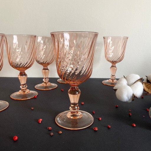 6 verres à pied torsadés rose vin eau Rosaline Luminarc France 16 cl 