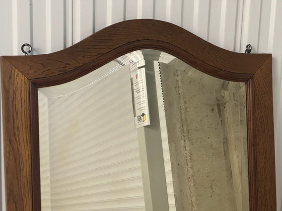 Large antique curved oak mirror, beveled glass, 138 × 83 cm, Wood, Brown (photo 8 of 15)
