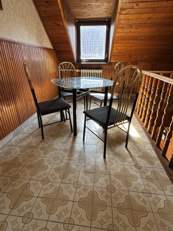 Vintage Brass and Black Wood Dining Set, 1970s, Set of 5, Retro (photo 7 of 7)
