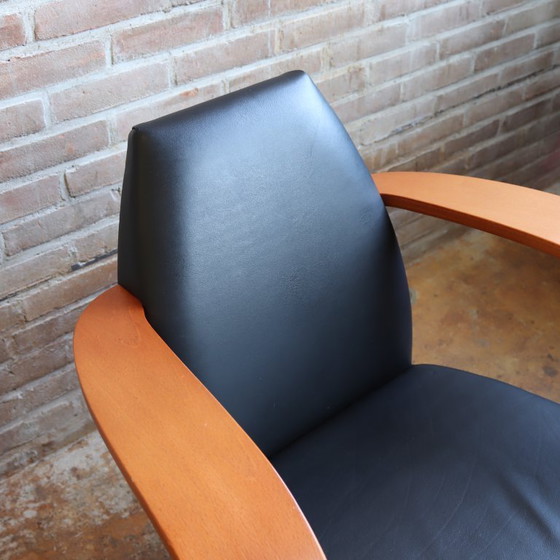 Image 1 of Vintage fauteuil leer hout spaans jaren 80