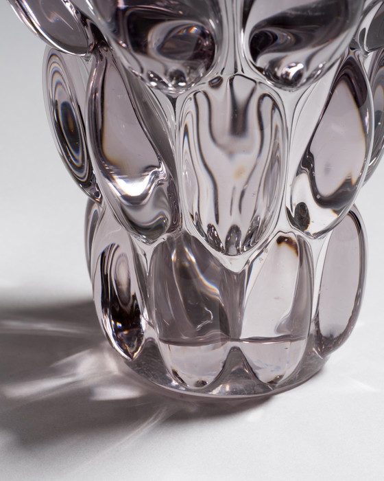 Image 1 of Vintage French 1950s Vannes Crystal Teardrop Vase with Raised Spheres
