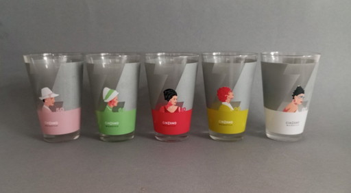 5x Street-Art Design Cinzano Glass Set - 1990s