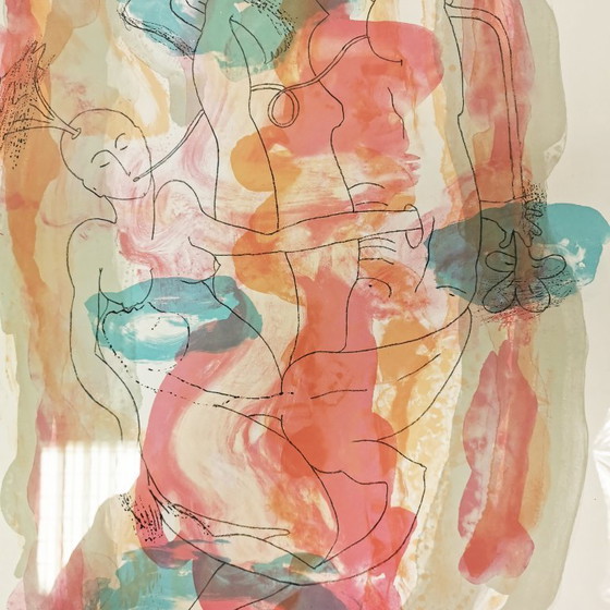 Kleurenlithografie, erotisch naakt, Doris Bloom, Denemarken, jaren 80., Kunst, Papier, Glas, Grijs (foto 6 van 14)