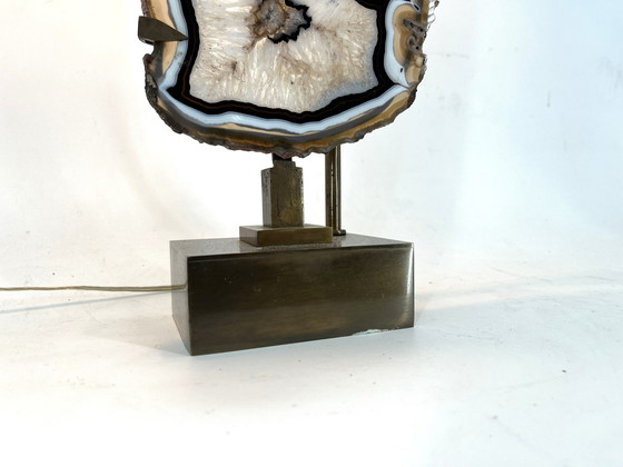 Image 1 of Lampe de table vintage en tranches d'agate en laiton, 1970