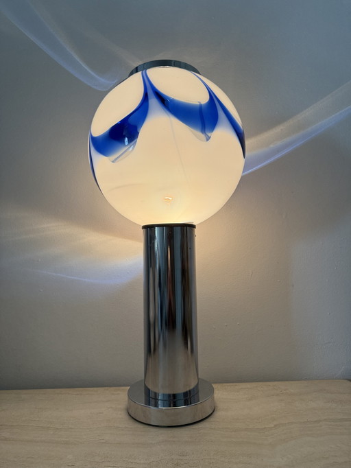 Mid-Century Large Glass Table Lamp with Blue Swirl, 1970s Italy