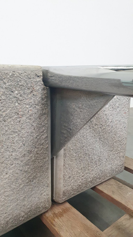 Saporiti Offredi vintage salontafel beton/glas brutalist 70s – Stone (photo 3 of 14)