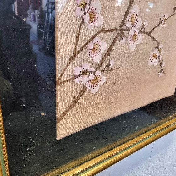 Image 1 of Vintage Chinese painting on silk with 2 birds