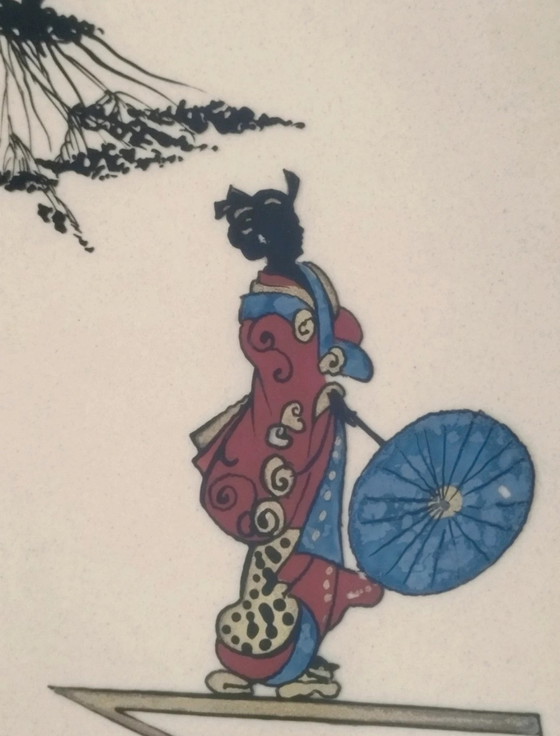 Pair of Japanese Watercolors: Young Ladies with Parasols – Paintings & Drawings, Paper (photo 8 of 13)
