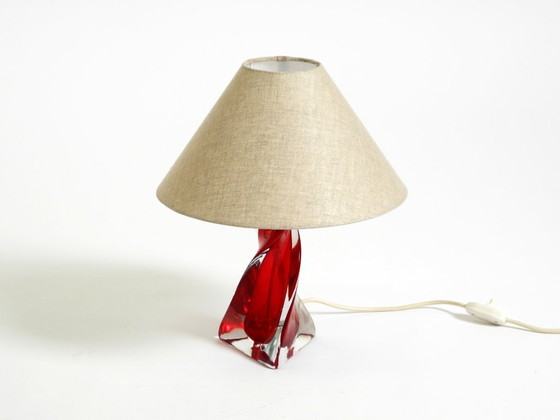 Image 1 of Beautiful heavy mid-century modern table lamp made of solid crystal glass in red and transparent