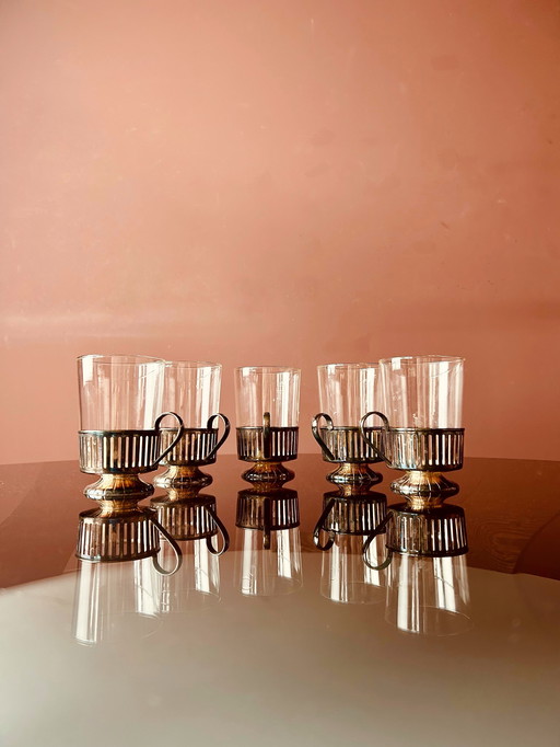 VERRES À CAFÉ/THÉ DOUWE EGBERTS PLAQUÉS ARGENTÉS