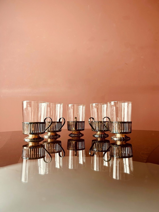 Image 1 of VERRES À CAFÉ/THÉ DOUWE EGBERTS PLAQUÉS ARGENTÉS