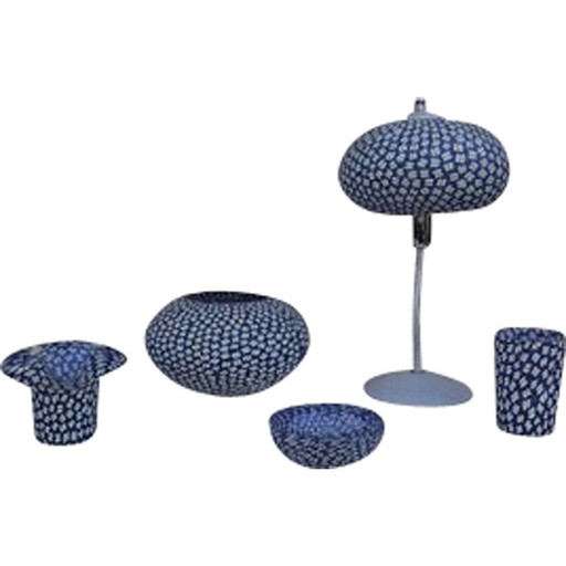 Ensemble de verres, bols et lampes vintage peints à la main, années 1990