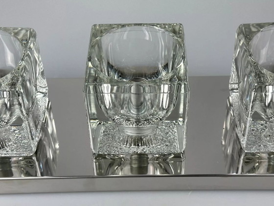 Image 1 of Lampada da parete a cubo Peill &amp; Putzler anni '60 e '70, applique da parete in vetro ghiacciato, design spaziale