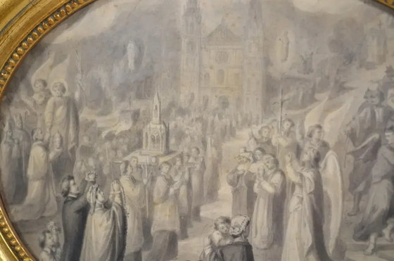 Early 19th Century French School "The Procession" Wash on Pencil Drawing – Paintings & Drawings, Paper (photo 9 of 11)