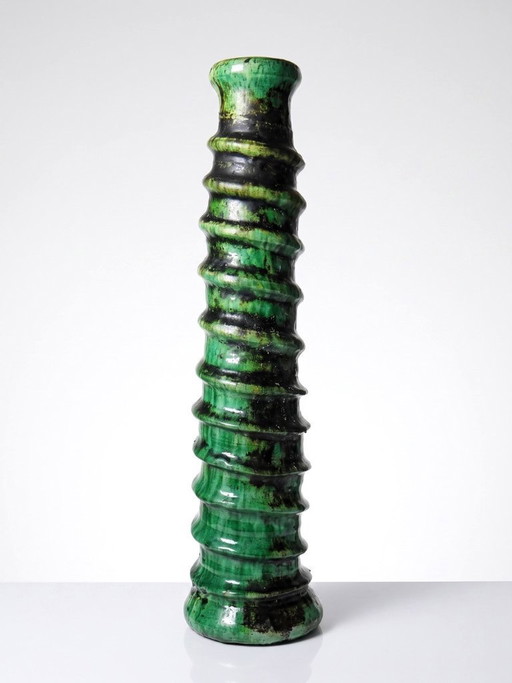 Grand bougeoir Tamegroute en terre cuite émaillée verte, Maroc, années 1960-1970
