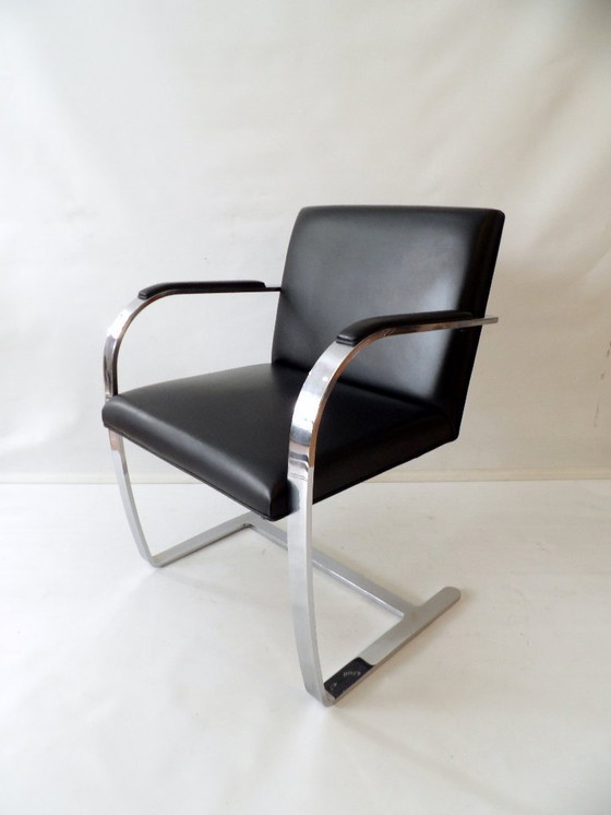Image 1 of 2x Knoll Int. Sedia Brno, Sedia a sbalzo / Freischwinger Stuhl, Mies van der Rohe, Acciaio piatto cromato, rivestimento in pelle