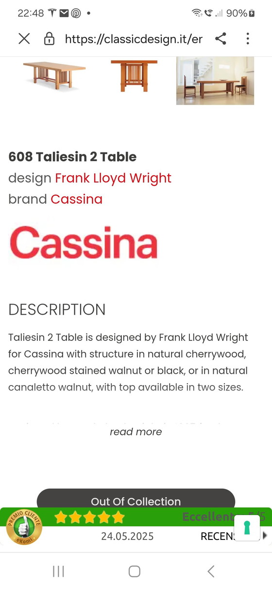 Image 1 of Cassina Large Dining Table, Reading Table (250 cm) Meeting Table, Type: 608 Taliesin Designer Frank Lloyd Wright