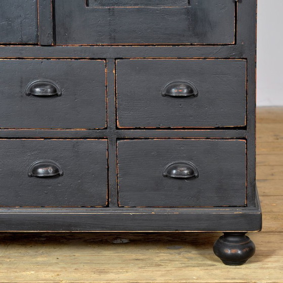 Pine Cabinet With 6 Drawers, Circa 1920 – Metal, Wood, Vintage (photo 10 of 11)
