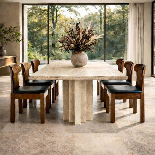Table de salle à manger en travertin, design italien