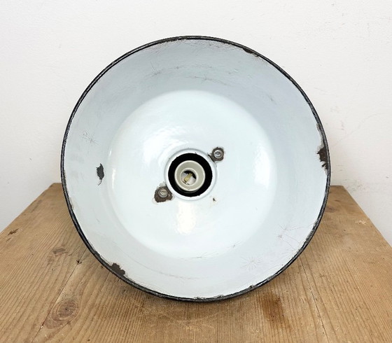 Image 1 of Industrial Green Enamel Factory Lamp with Cast Iron Top, 1960s
